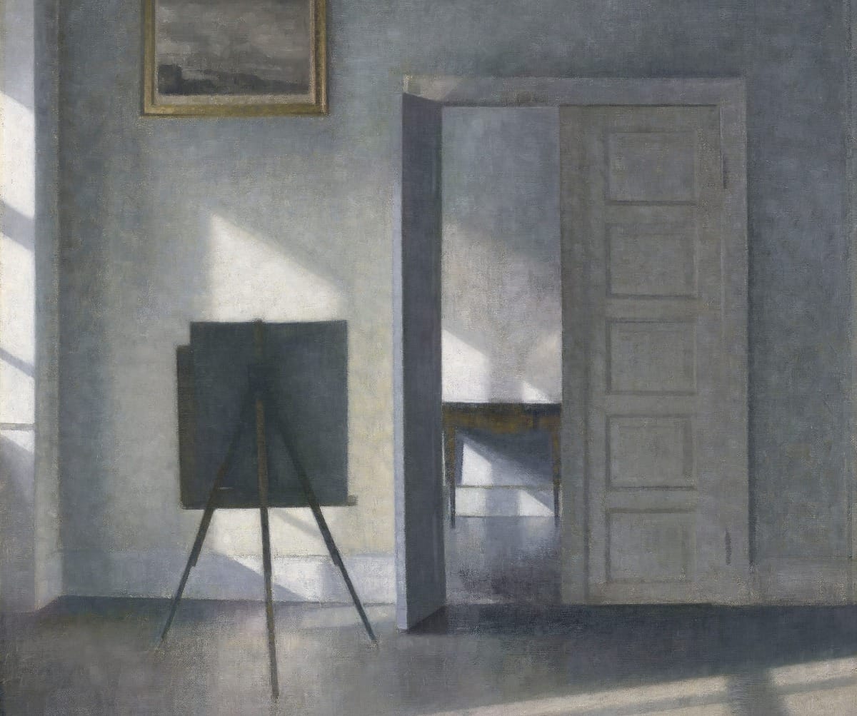 Gemälde von Vilhelm Hammershøi – „Interior with an Easel, Bredgade 25“